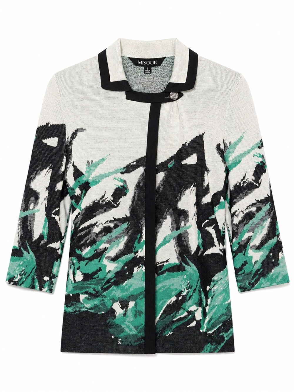 Misook Abstract Knit‎ Jacket Black White Green Chic Career Core Luxe-Small